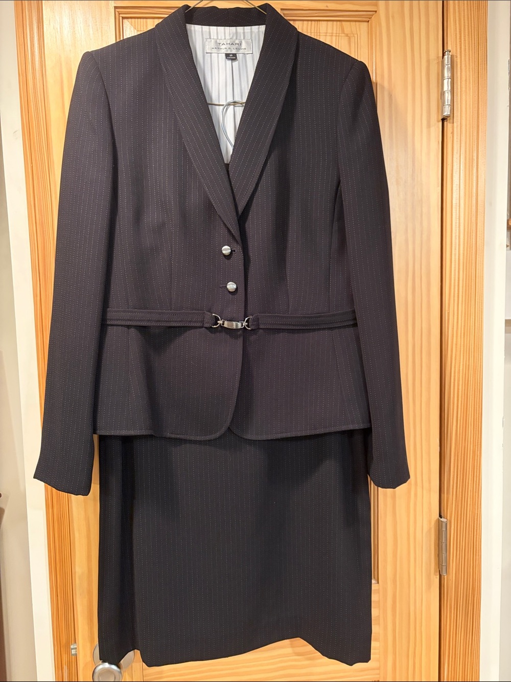 Tahari Black Pinstripe Skirt Suit Set Classic Office Look